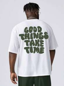 Manfinity Hypemode 男士標語圖案T恤 - 白色 - 查看 1