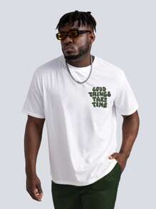 Manfinity Hypemode 男士標語圖案T恤 - 白色 - 查看 2