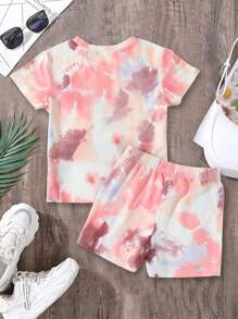 Bộ thời trang bé gái Con số Cà vạt nhuộm Giải trí - Nhiều màu - Xem 2