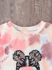 Bộ thời trang bé gái Con số Cà vạt nhuộm Giải trí - Nhiều màu - Xem 3