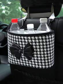 1 Họa Tiết Houndstooth Nơ Trang Trí Đa Năng Lưng Ghế Ô Tô Treo Hộp Bảo Quản - Đen và trắng - Xem 1