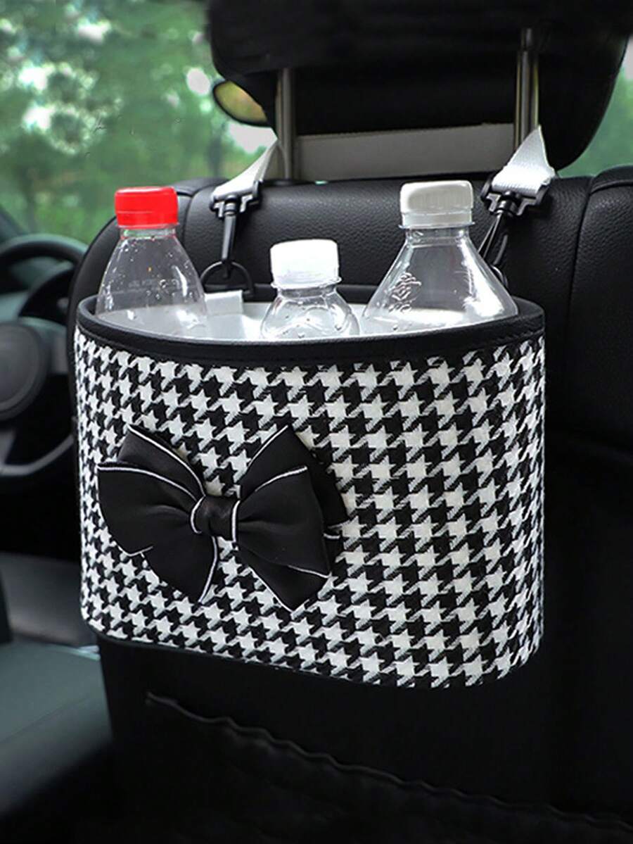 1 Họa Tiết Houndstooth Nơ Trang Trí Đa Năng Lưng Ghế Ô Tô Treo Hộp Bảo Quản - Đen và trắng - Xem 1