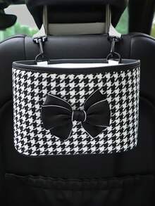 1 Họa Tiết Houndstooth Nơ Trang Trí Đa Năng Lưng Ghế Ô Tô Treo Hộp Bảo Quản - Đen và trắng - Xem 2