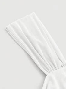 SHEIN MOD 純色抽褶不對稱襯領短款修身白色上衣 - 白色 - 查看 3