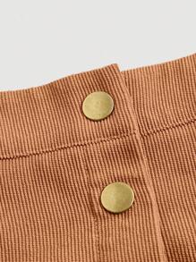 SHEIN MOD 前紐扣燈芯絨半身裙 - 棕色 - 查看 3