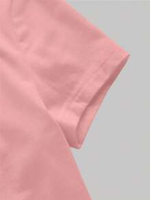 SHEIN MOD 字母與蝴蝶補丁貼短款T恤 - 珊瑚粉 - 查看 3