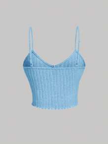 SHEIN MOD Áo khoác và áo lót dành cho xe tăng nữ Xù nhỏ Gân đan màu trơn Giải trí - Màu xanh nhạt - Xem 2