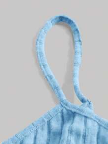 SHEIN MOD Áo khoác và áo lót dành cho xe tăng nữ Xù nhỏ Gân đan màu trơn Giải trí - Màu xanh nhạt - Xem 3