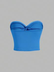 SHEIN MOD Twist Front Ribbed Knit Tube Top - Blue - View 2