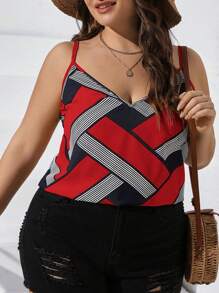 SHEIN LUNE 大碼條紋印花吊帶上衣