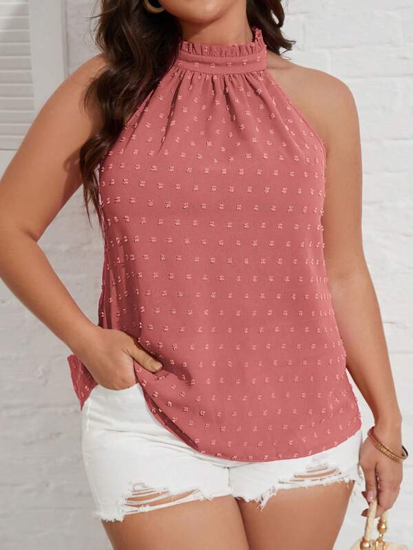 SHEIN VCAY Bluse mit Punkten, Rüschenbesatz, Neckholder