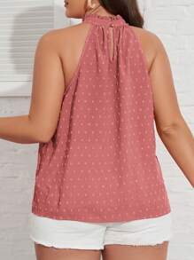 SHEIN VCAY Blusa de lunares ribete fruncido de cuello halter - Rosa vieja - Ver 2