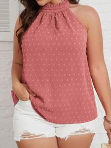 SHEIN VCAY Blusa de lunares ribete fruncido de cuello halter - Rosa vieja - Ver 4