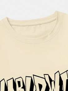 ROMWE MEN Street Life Hombres Camiseta con estampado de letra y dibujos animados - Beis - Ver 4