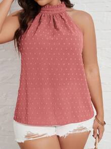 SHEIN VCAY Blusa de lunares ribete fruncido de cuello halter - Rosa vieja - Ver 6