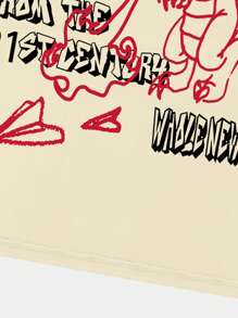 ROMWE MEN Street Life Hombres Camiseta con estampado de letra y dibujos animados - Beis - Ver 5