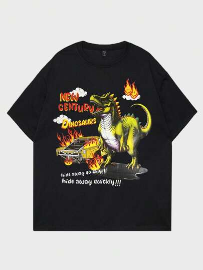 Ragazzi Maglietta con spalla cadenti slogan & con stampa dinosauro