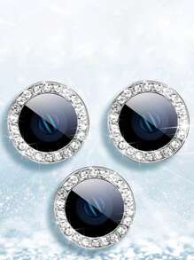 Bộ bảo vệ ống kính điện thoại trang trí bằng kim cương tương thích với iPhone15/15Plus/15Pro/15Promax - Bạc - Xem 1