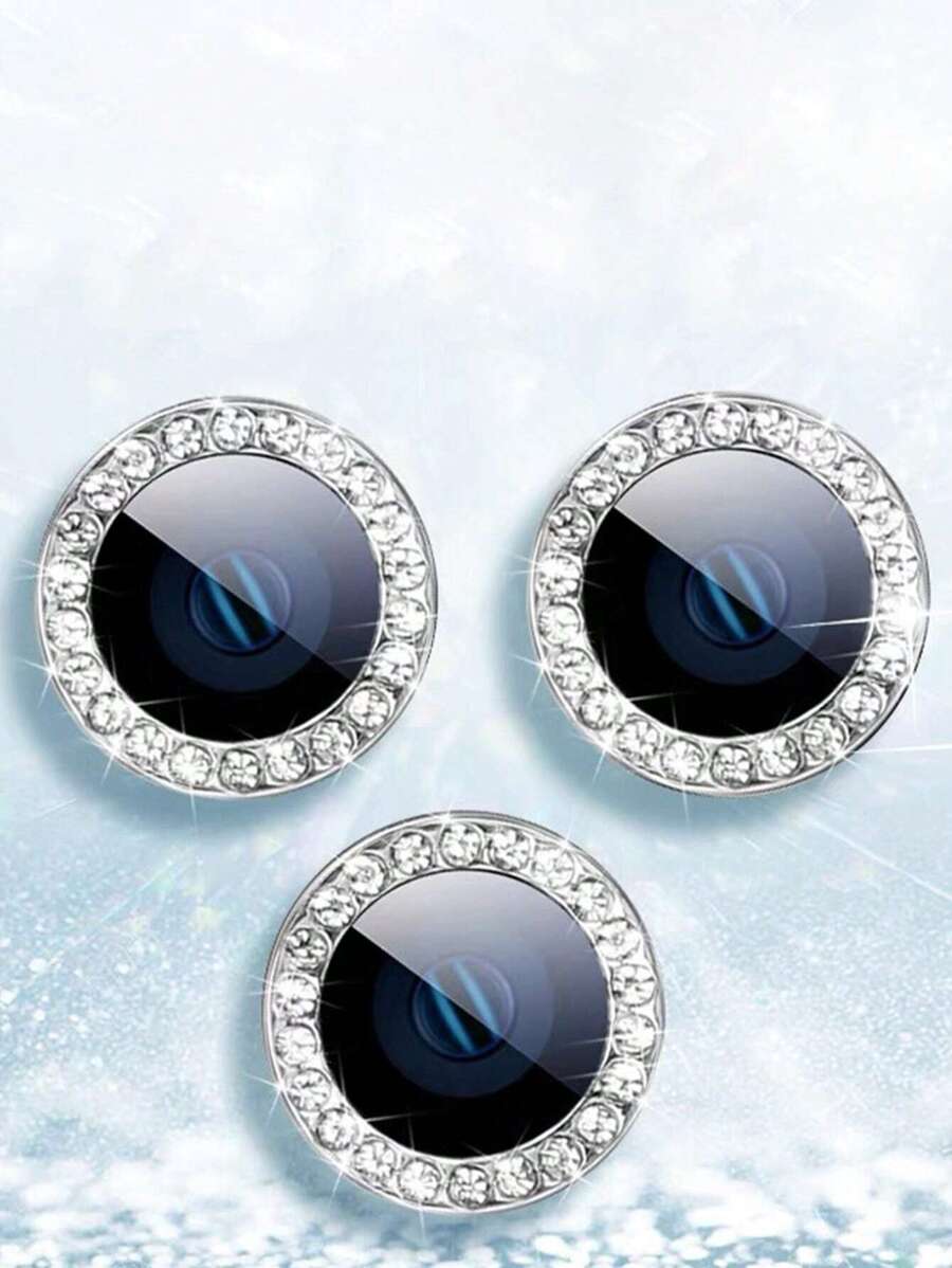 Bộ bảo vệ ống kính điện thoại trang trí bằng kim cương tương thích với iPhone15/15Plus/15Pro/15Promax - Bạc - Xem 1