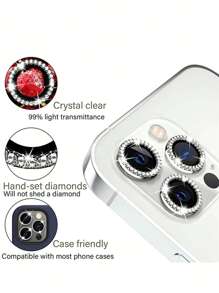 Bộ bảo vệ ống kính điện thoại trang trí bằng kim cương tương thích với iPhone15/15Plus/15Pro/15Promax - Bạc - Xem 2