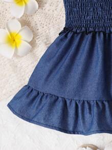 Baby Ruffle Trim Shirred Dress - Navy Blue - View 6