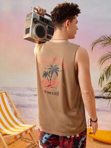 ROMWE MEN Hombres Top tank con estampado tropical - Camel - Ver 2