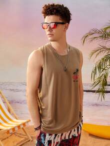 ROMWE MEN Hombres Top tank con estampado tropical - Camel - Ver 3