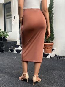 SHEIN Maternity Twist Front Split Thigh Skirt - Rusty Rose - View 2