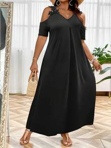 SHEIN Clasi 大碼貼花挖肩連衣裙 - 黑色 - 查看 4