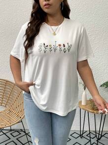 SHEIN Essnce Áo thun Plus size Hoa Giải trí - trắng - Xem 1