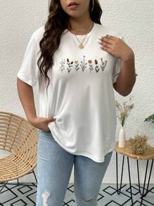 SHEIN Essnce Áo thun Plus size Hoa Giải trí - trắng - Xem 4