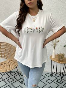 SHEIN Essnce Áo thun Plus size Hoa Giải trí - trắng - Xem 6