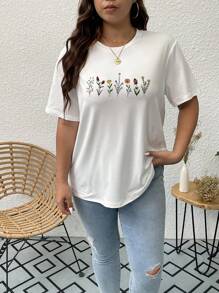 SHEIN Essnce Áo thun Plus size Hoa Giải trí - trắng - Xem 7