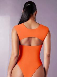 Silquee Solid Sweetheart Neck Bodysuit - Orange - View 3
