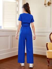 SHEIN Teen Girls Letter Patched Cami Top & Crop Top & Quần - Xanh đậm - Xem 2