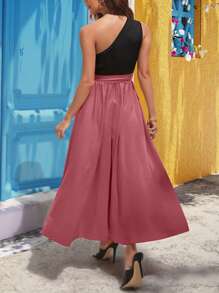 Breezaya Two Tone One Shoulder Belted Dress - Redwood - View 2