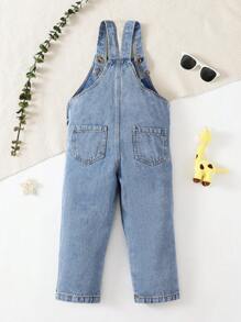 Toddler Boy Quần yếm & Áo liền quần Denim Túi Hoạt hình Giải trí - Rửa trung bình - Xem 2