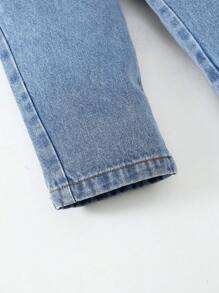 Toddler Boy Quần yếm & Áo liền quần Denim Túi Hoạt hình Giải trí - Rửa trung bình - Xem 3
