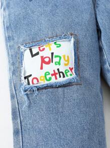 Toddler Boy Quần yếm & Áo liền quần Denim Túi Hoạt hình Giải trí - Rửa trung bình - Xem 4