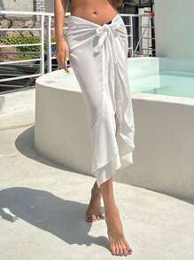 DAZY 素色前打結沙灘纏腰式半身裙