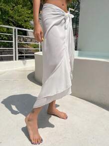 DAZY 素色前打結沙灘纏腰式半身裙