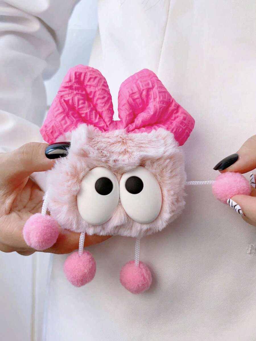 Bow Decor Plush Case Compatible With AirPods - Pink - View 1