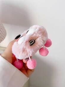 Bow Decor Plush Case Compatible With AirPods - Pink - View 3