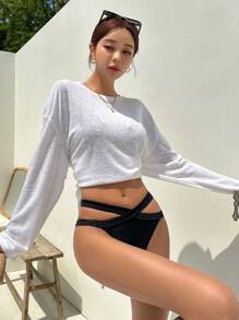 DAZY Tie Back Drop Shoulder Knot Detail Cover Up Summer,Beach Women Outfits Vacation Outfits Women - White - View 6