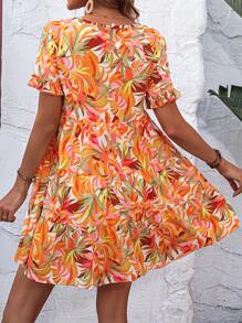EMERY ROSE Allover Print Flounce Sleeve Ruffle Hem Smock Dress - Multicolor - View 2