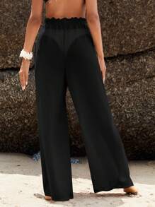 SHEIN Solid Slant Pocket Wide Leg Pants - Black - View 2
