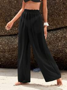 SHEIN Solid Slant Pocket Wide Leg Pants - Black - View 4