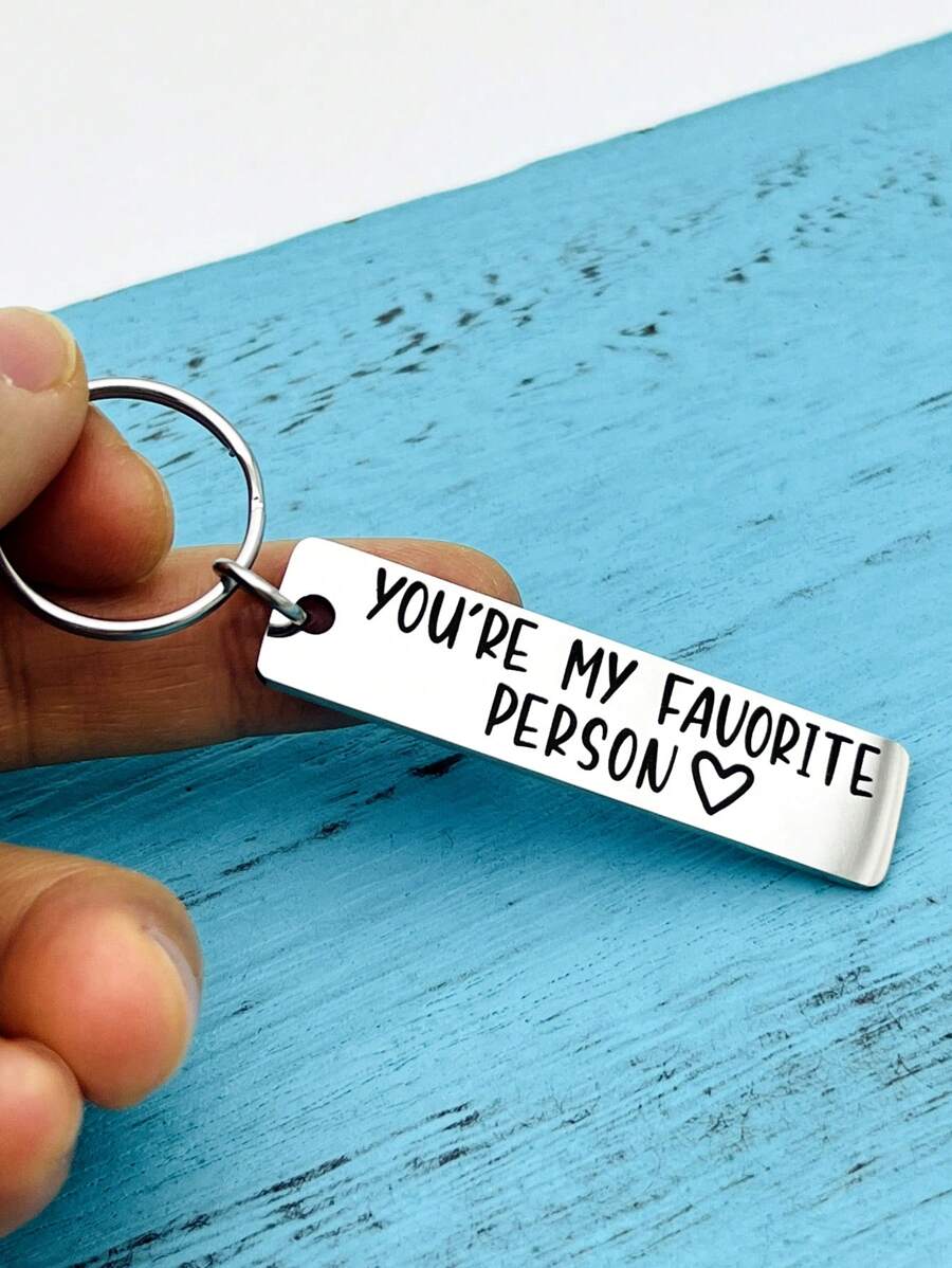 Unisex Heart & Slogan Chi tiết Hình chữ nhật Móc khóa thời trang quyến rũ để làm quà tặng - Bạc - Xem 1