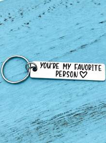 Unisex Heart & Slogan Chi tiết Hình chữ nhật Móc khóa thời trang quyến rũ để làm quà tặng - Bạc - Xem 4