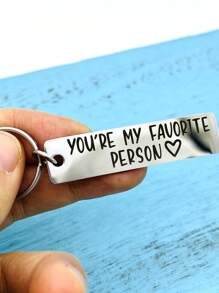 Unisex Heart & Slogan Chi tiết Hình chữ nhật Móc khóa thời trang quyến rũ để làm quà tặng - Bạc - Xem 5